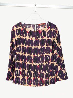 Max Mara Studio Purple & Taupe Abstract-Painted Crepe Blouse